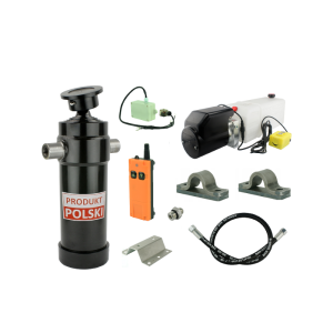 Hydraulika do przyczepy wywrotki, kipra. Zestaw do wywrotu: zasilacz 12V ze sterowaniem bezprzewodowym + siłownik skok 1432 udźwig do 12 ton