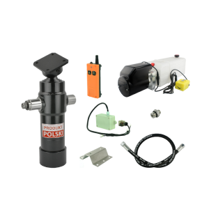 Hydraulika do przyczepy wywrotki, kipra. Zestaw do wywrotu: zasilacz 24V  ze sterowaniem bezprzewodowym + siłownik skok 700 udźwig do 5 ton