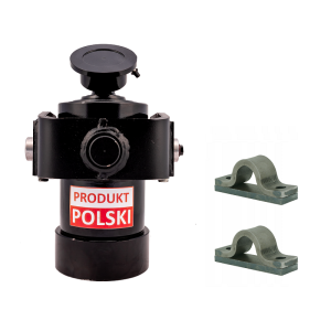 Cylinder siłownik hydrauliczny teleskopowy do przyczepy skok: 1000mm w zestawie z kołyską, gniazdem do wspawania i mocowaniem sworzni