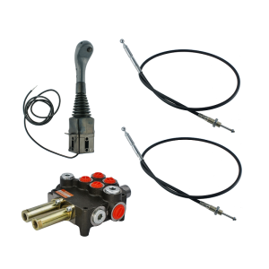 Zestaw hydrauliczny 2 sekcyjny: rozdzielacz 80L + joystick z jednym przyciskiem + dwie linki 1,5m