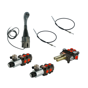 Zestaw hydrauliczny 4 sekcyjny: rozdzielacz 80L + dwa elektrozawory 6/2 + joystick z dwoma przyciskami + dwie linki 3m