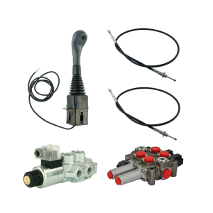 Zestaw hydrauliczny 3 sekcyjny: rozdzielacz 60L z sekcją pływającą + elektrozawór 6/2 + joystick z jednym przyciskiem + dwie linki 3m