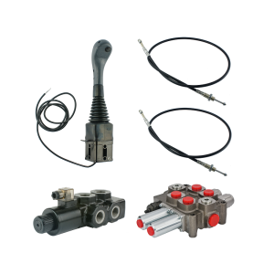 Zestaw hydrauliczny 3 sekcyjny: rozdzielacz 90L z sekcją pływającą + elektrozawór 6/2 + joystick z jednym przyciskiem + dwie linki 2,5m