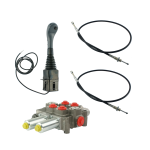 Zestaw hydrauliczny 2 sekcyjny: rozdzielacz 120L + joystick z jednym przyciskiem + dwie linki 1m