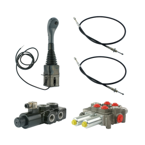 Zestaw hydrauliczny 3 sekcyjny: rozdzielacz 120L z sekcją pływającą + elektrozawór 6/2 + joystick z jednym przyciskiem + dwie linki 2m