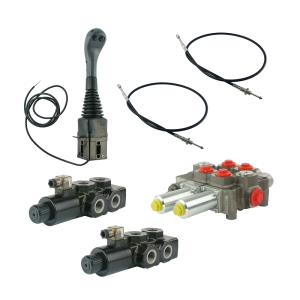 Zestaw hydrauliczny 4 sekcyjny: rozdzielacz 120L z sekcją pływającą + dwa elektrozawory 6/2 + joystick z dwoma przyciskami + dwie linki 3m