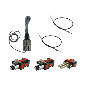 Zestaw hydrauliczny 4 sekcyjny: rozdzielacz 40L + dwa elektrozawory 6/2 + joystick z dwoma przyciskami + dwie linki 2,5m
