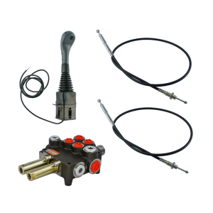 Zestaw hydrauliczny 2 sekcyjny: rozdzielacz 80L + joystick z jednym przyciskiem + dwie linki 1,5m