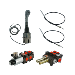 Zestaw hydrauliczny 3 sekcyjny: rozdzielacz 80L + elektrozawór 6/2 + joystick z jednym przyciskiem + dwie linki 2m