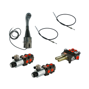 Zestaw hydrauliczny 4 sekcyjny: rozdzielacz 80L z sekcją pływającą + dwa elektrozawory 6/2 + joystick z dwoma przyciskami + dwie linki 1,5m