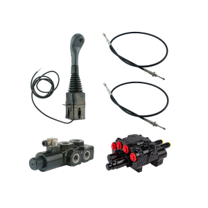 Zestaw hydrauliczny 3 sekcyjny: rozdzielacz 80L z sekcją pływającą + elektrozawór 6/2 + joystick z jednym przyciskiem + dwie linki 1,5m