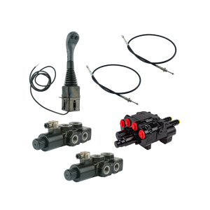 Zestaw hydrauliczny 4 sekcyjny: rozdzielacz 80L z sekcją pływającą + dwa elektrozawory 6/2 + joystick z dwoma przyciskami + dwie linki 1m