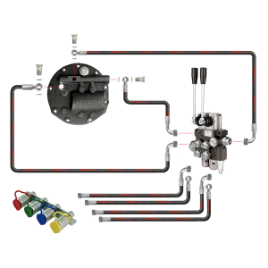 Rozdzielacz hydrauliczny 2 sekcyjny w zestawie ze wzmacnianą pompą i nowego typu pokrywą z wyjściem na rozdzielacz zewnętrzny