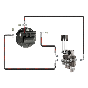Rozdzielacz hydrauliczny 3 sekcyjny z jedną sekcją pływającą w zestawie ze wzmacnianą pompą i nowego typu pokrywą z wyjściem na rozdzielacz zewnętrzny