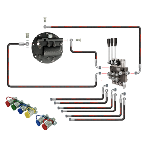Rozdzielacz hydrauliczny 3 sekcyjny w zestawie ze wzmacnianą pompą i nowego typu pokrywą z wyjściem na rozdzielacz zewnętrzny