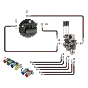 Rozdzielacz hydrauliczny 3 sekcyjny z sekcją pływającą w zestawie ze wzmacnianą pompą i nowego typu pokrywą z wyjściem na rozdzielacz zewnętrzny