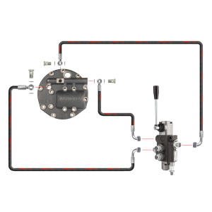 Rozdzielacz hydrauliczny 1 sekcyjny w zestawie z nowego typu pokrywą z wyjściem na rozdzielacz zewnętrzny do ciągnika Ursus C-360 C-360-3P