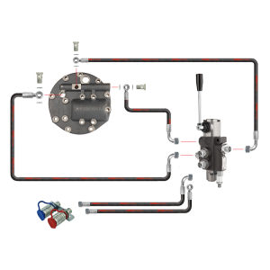 Rozdzielacz hydrauliczny 1 sekcyjny w zestawie z nowego typu pokrywą z wyjściem na rozdzielacz zewnętrzny oraz zestaw szybkozłączy EURO z mocowaniem i wężami do ciągnika Ursus C-360 C-360-3P