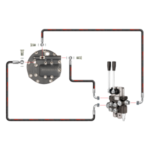 Rozdzielacz hydrauliczny 2 sekcyjny w zestawie z nowego typu pokrywą z wyjściem na rozdzielacz zewnętrzny do ciągnika Ursus C-360 C-360-3P