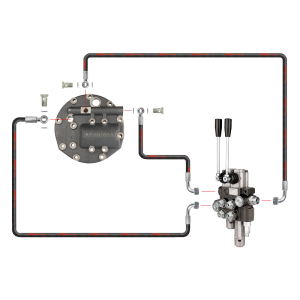 Rozdzielacz hydrauliczny 2 sekcyjny z jedną sekcją pływającą w zestawie z nowego typu pokrywą z wyjściem na rozdzielacz zewnętrzny do ciągnika Ursus C-360 C-360-3P