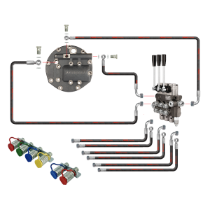 Rozdzielacz hydrauliczny 3 sekcyjny w zestawie z nowego typu pokrywą z wyjściem na rozdzielacz zewnętrzny oraz zestaw szybkozłączy EURO z mocowaniem i wężami do ciągnika Ursus C-360 C-360-3P