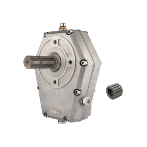 Przekładnia multiplikator przystawka do pomp grupy 2 przełożenie: 1:3.8 moc: 20kW wyposażona w wałek WOM w  zestawie ze sprzęgłem