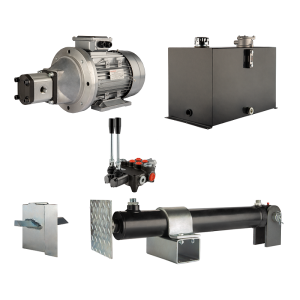 Hydraulika do łuparki do drewna moc łupania: 16 ton czas cyklu łupania: 11-14 sekund. Siłownik pompa silnik zbiornik 75 litrów rozdzielacz 2 sekcyjny