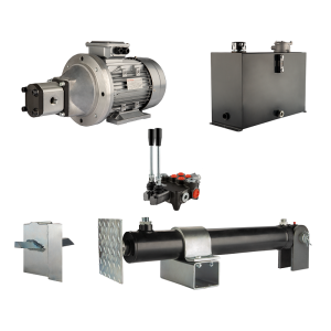 Hydraulika do łuparki do drewna moc łupania: 16 ton czas cyklu łupania: 11-14 sekund. Siłownik pompa silnik zbiornik 45 litrów rozdzielacz 2 sekcyjny