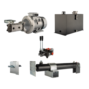 Hydraulika do łuparki do drewna moc łupania: 12 ton czas cyklu łupania: 17-20 sekund. Siłownik pompa silnik zbiornik 75 litrów rozdzielacz 2 sekcyjny