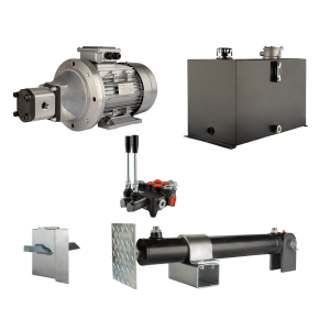 Hydraulika do łuparki do drewna moc łupania: 12 ton czas cyklu łupania: 14-17 sekund. Siłownik pompa silnik zbiornik 75 litrów rozdzielacz 2 sekcyjny
