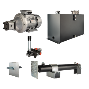 Hydraulika do łuparki do drewna moc łupania: 12 ton czas cyklu łupania: 9-12 sekund. Siłownik pompa silnik zbiornik 100 litrów rozdzielacz 2 sekcyjny