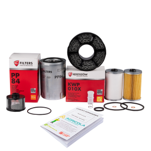 Pełny zestaw filtrów do ciągnika Ursus C-330 Filtr oleju silnika + filtry paliwa + wkład odstojnika paliwa + filtr oleju podnośnika + filtr powietrza nowego typu + książka serwisowa