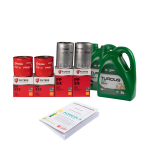 Zestaw filtrów olejowych do ciągnika Ursus C-385 Filtr oleju silnika PP84 PP-8.4 + filtr oleju silnika PP882 PP-8.8.2 + olej silnikowy TURDUS 15W40 10L + książka serwisowa
