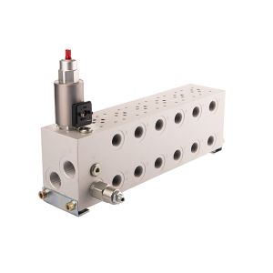 Płyta przyłączeniowa blok zaworowy z regulatorem przepływu 6 sekcyjny CETOP 3 NG6