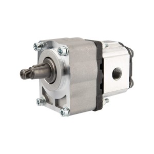 Pompa hydrauliczna zębata lewa grupy 1, obroty lewe, objętość: 1,45cm3/obr, wydajność (1500obr/min): 2,17L/min + przystawka podpora łożyskowa łożyskowanie pompy GR1 1:8 Z14 z wałkiem stożkowym w zestawie ze sprzęgłem