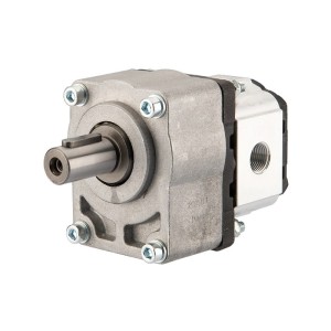 Pompa hydrauliczna zębata lewa grupy 1, obroty lewe, objętość: 7,60cm3/obr, wydajność (1500obr/min): 11,40L/min + przystawka podpora łożyskowa łożyskowanie pompy GR1 1:8 Z14 z wałkiem cylindrycznym w zestawie ze sprzęgłem