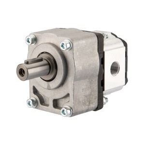 Pompa hydrauliczna zębata prawa grupy 1, obroty prawe, objętość: 2,45cm3/obr, wydajność (1500obr/min): 3,67L/min + przystawka podpora łożyskowa łożyskowanie pompy GR1 1:8 Z14 z wałkiem cylindrycznym