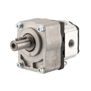 Pompa hydrauliczna zębata prawa grupy 1, obroty prawe, objętość: 5,55cm3/obr, wydajność (1500obr/min): 8,32L/min + przystawka podpora łożyskowa łożyskowanie pompy GR1 1:8 Z14 z wałkiem cylindrycznym