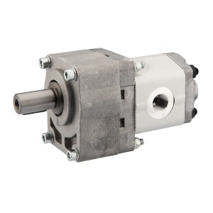 Pompa hydrauliczna zębata prawa grupy 1, obroty prawe, objętość: 1,10cm3/obr, wydajność (1500obr/min): 1,65L/min + przystawka podpora łożyskowa łożyskowanie pompy GR1 1:8 Z14 z wałkiem cylindrycznym