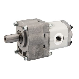 Pompa hydrauliczna zębata prawa grupy 1, obroty prawe, objętość: 8cm3/obr, wydajność (1500obr/min): 12L/min + przystawka podpora łożyskowa łożyskowanie pompy GR1 1:8 Z14 z wałkiem cylindrycznym