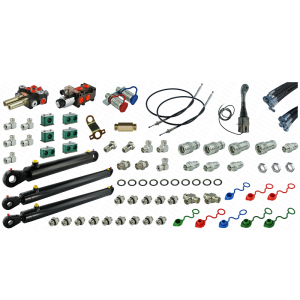 Kompletna hydraulika do ładowacza Tur C-360, rozdzielacz + joystick z linkami + elektrozawór + dwa cylindry do podnoszenia i jeden do łychy + przewody + komponenty