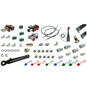 Kompletna hydraulika do ładowacza Tur C-360, rozdzielacz + joystick z linkami + elektrozawór + cylinder do łychy + przewody + komponenty