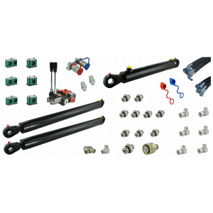 Kompletna hydraulika do ładowacza Tur C-360, rozdzielacz + dwa cylindry do podnoszenia i jeden do łychy + przewody + komponenty