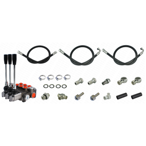 Rozdzielacz 3-sekcyjny do T-25 z kompletem przyłączy + węże i przyłącza do podłączenia w ciągniku