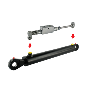 Cylinder siłownik hydrauliczny dwustronnego działania długość: 1182mm skok: 900mm CJ2F-63/36/900 w komplecie z zaworem zabezpieczającym typu zamek