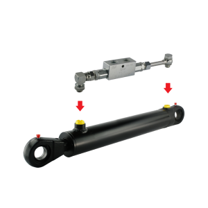 Cylinder siłownik hydrauliczny dwustronnego działania długość: 910mm skok: 630mm CJ2F-63/36/630 w komplecie z zaworem zabezpieczającym typu zamek