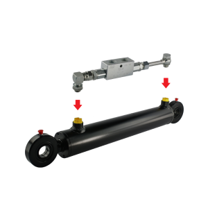 Cylinder siłownik hydrauliczny dwustronnego działania długość: 430mm skok: 250mm CJ2F-50/28/250 w komplecie z zaworem zabezpieczającym typu zamek