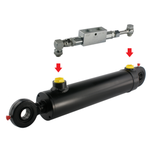 Cylinder siłownik hydrauliczny dwustronnego działania długość: 450mm skok: 200mm CJ2F-63/32/200 w komplecie z zaworem zabezpieczającym typu zamek