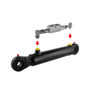 Cylinder siłownik hydrauliczny dwustronnego działania długość: 350mm skok: 140mm CJ2F-50/28/140 w komplecie z zaworem zabezpieczającym typu zamek