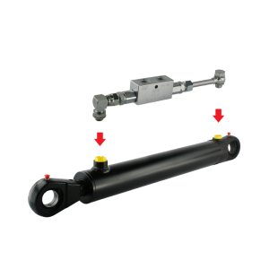 Cylinder siłownik hydrauliczny dwustronnego działania długość: 780mm skok: 500mm CJ2F-63/36/500 w komplecie z zaworem zabezpieczającym typu zamek